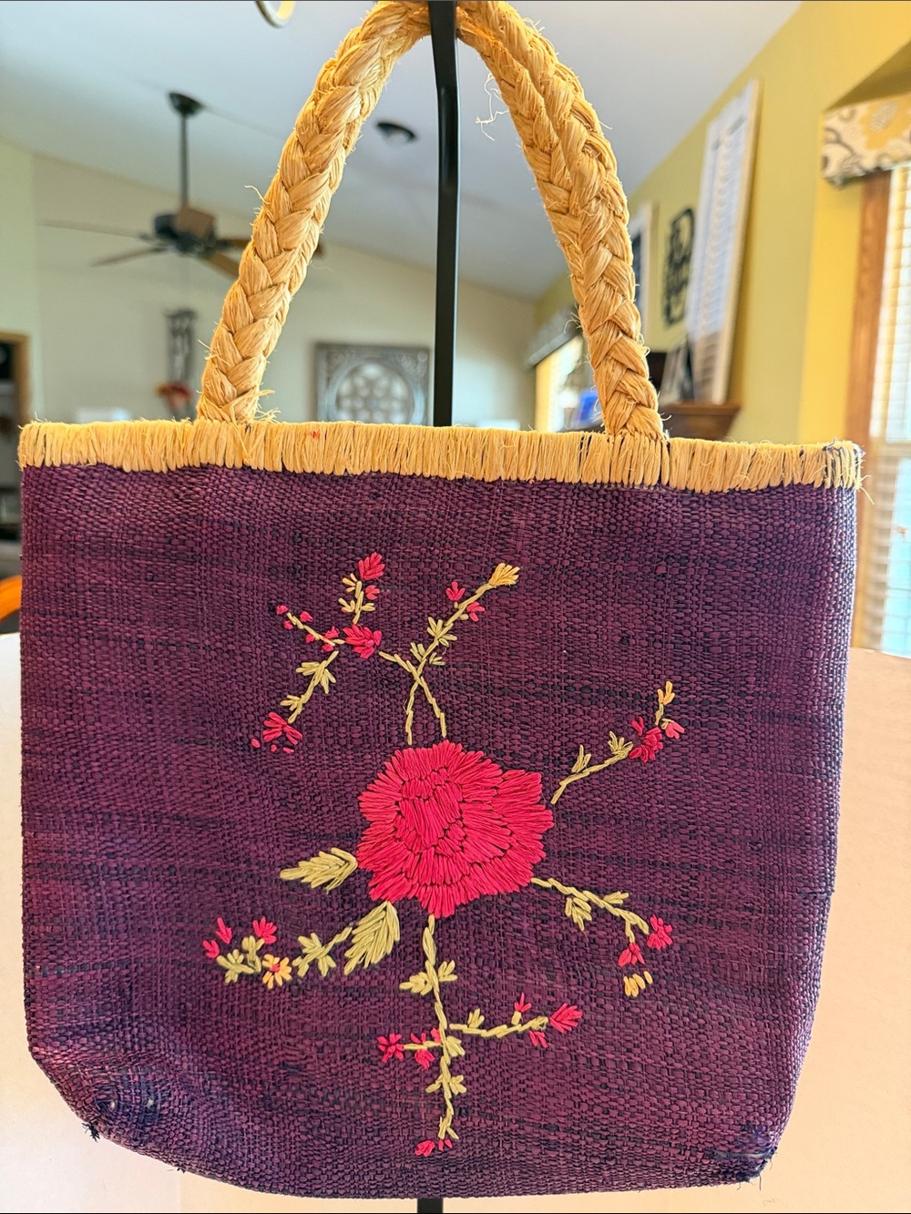 Marie Louis Exclusive Embroidered/Straw Tote Bag